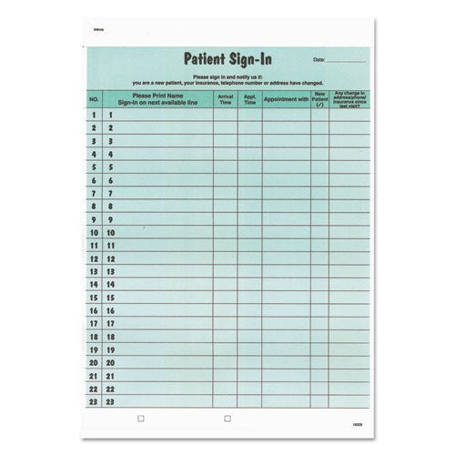 Patient Sign-In Label Forms, Two-Part Carbon, 8.5 x 11.63, Green Sheets, 125 Forms Total-(TAB14532)