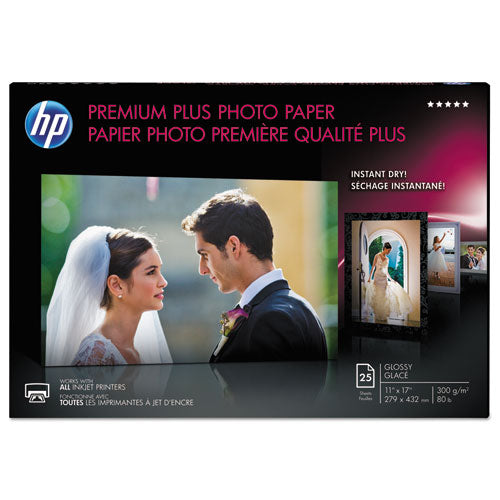 Premium Plus Photo Paper, 11.5 mil, 11 x 17, Glossy White, 25/Pack-(HEWCV065A)