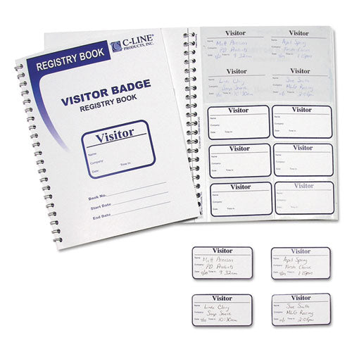 Visitor Badges with Registry Log, 3 5/8 x 1 7/8, White, 150 Badges/Box-(CLI97030)