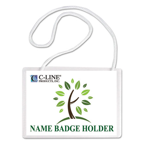 Specialty Name Badge Holder Kits, 4 x 3, Horizontal Orientation, White, 50/Box-(CLI97043)