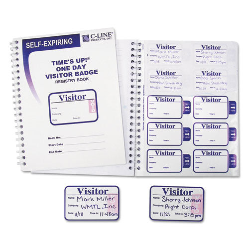 Times Up Self-Expiring Visitor Badges with Registry Log, 3 x 2, White, 150 Badges/Box-(CLI97009)