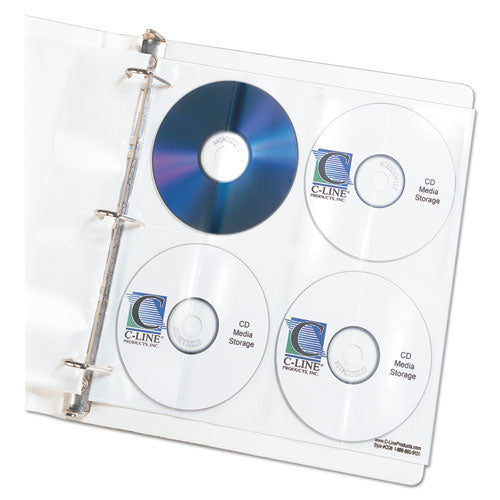 Deluxe CD Ring Binder Storage Pages, Standard, 8 Disc Capacity, Clear/White, 5/Pack-(CLI61948)