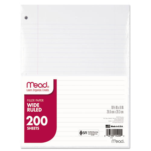 Filler Paper, 3-Hole, 8 x 10.5, Wide/Legal Rule, 200/Pack-(MEA15200)