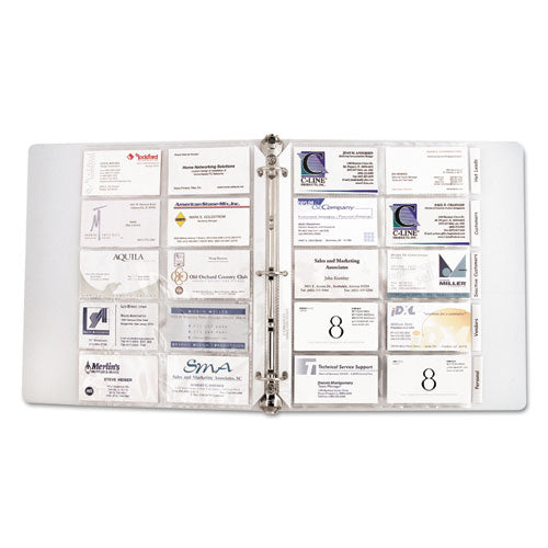 Tabbed Business Card Binder Pages, For 2 x 3.5 Cards, Clear, 20 Cards/Sheet, 5 Sheets/Pack-(CLI61117)