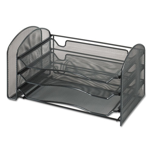 Mesh Desk Organizer, 1 Vertical/3 Horizontal Sections, Steel Mesh, 16.25 x 9 x 8, Black-(SAF3265BL)