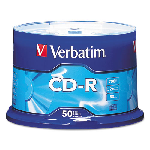 CD-R Recordable Disc, 700 MB/80min, 52x, Spindle, Silver, 50/Pack-(VER94691)