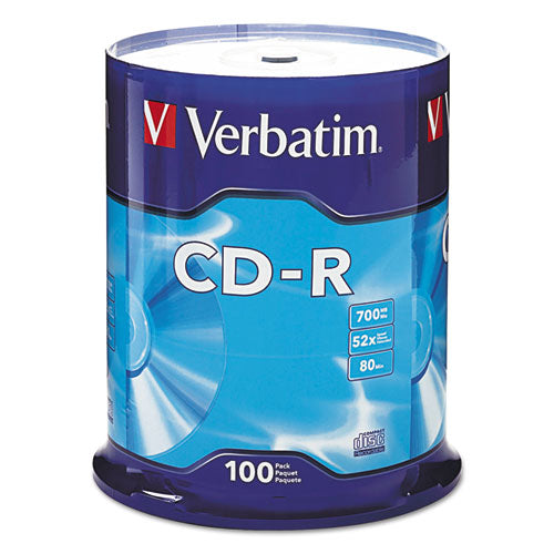 CD-R Recordable Disc, 700 MB/80 min, 52x, Spindle, Silver, 100/Pack-(VER94554)