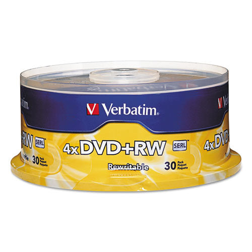 DVD+RW Rewritable Disc, 4.7 GB, 4x, Spindle, Silver, 30/Pack-(VER94834)