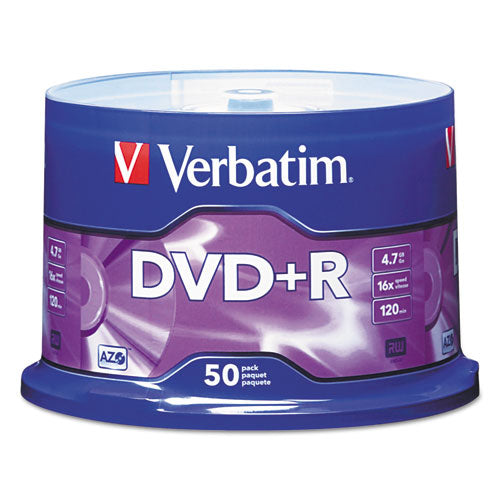 DVD+R Recordable Disc, 4.7 GB, 16x, Spindle, Matte Silver, 50/Pack-(VER95037)