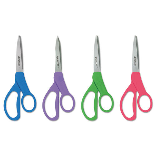 Student Scissors with Antimicrobial Protection, Pointed Tip, 7" Long, 3" Cut Length, Randomly Assorted Straight Handles-(ACM14231)