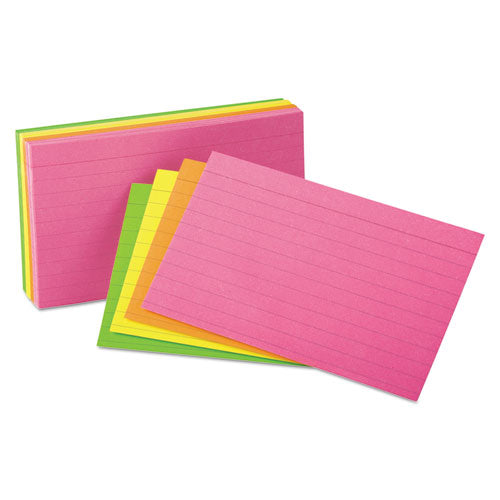 Ruled Index Cards, 3 x 5, Glow Green/Yellow, Orange/Pink, 100/Pack-(OXF40279)