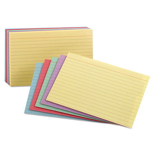 Ruled Index Cards, 3 x 5, Blue/Violet/Canary/Green/Cherry, 100/Pack-(OXF40280)