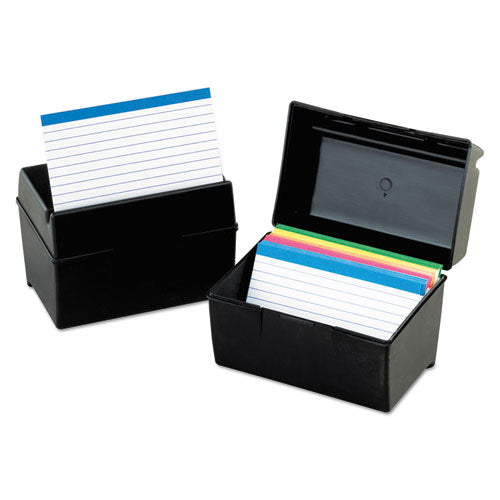 Plastic Index Card File, Holds 500 5 x 8 Cards, 8.63 x 6.38 x 6, Black-(OXF01581)