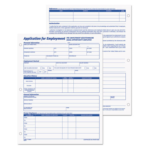 Employee Application Form, One-Part (No Copies), 11 x 8.38, 50 Forms/Pad, 2 Pads/Pack-(TOP32851)