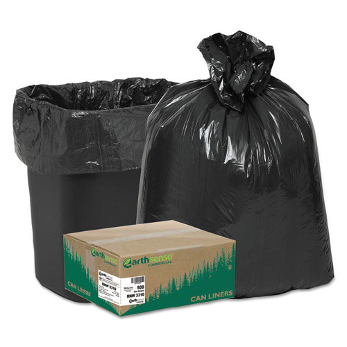 Linear Low Density Recycled Can Liners, 16 gal, 0.85 mil, 24" x 33", Black, 25 Bags/Roll, 20 Rolls/Carton-(WBIRNW3310)