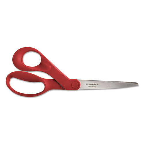 Our Finest Left-Hand Scissors, 8" Long, 3.3" Cut Length, Red Offset Handle-(FSK1945001001)