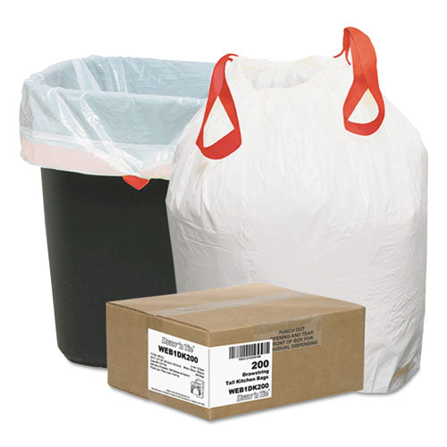 Heavy-Duty Trash Bags, 13 gal, 0.9 mil, 24.5" x 27.38", White, 50 Bags/Roll, 4 Rolls/Box-(WBI1DK200)