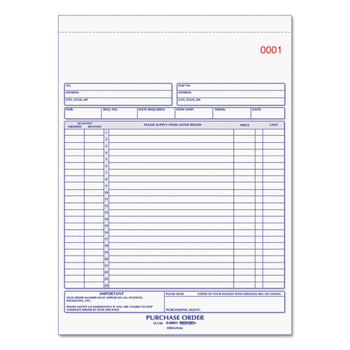 Purchase Order Book, 17 Lines, Two-Part Carbonless, 8.5 x 11, 50 Forms Total-(RED1L146)