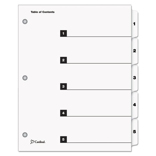 QuickStep OneStep Printable Table of Contents and Dividers, 5-Tab, 1 to 5, 11 x 8.5, White, White Tabs, 24 Sets-(CRD60533)