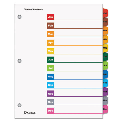 OneStep Printable Table of Contents and Dividers, 12-Tab, Jan. to Dec., 11 x 8.5, White, Assorted Tabs, 1 Set-(CRD60318)