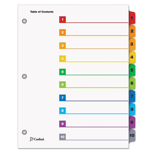 QuickStep OneStep Printable Table of Contents and Dividers, 10-Tab, 1 to 10, 11 x 8.5, White, Assorted Tabs, 24 Sets-(CRD61038)