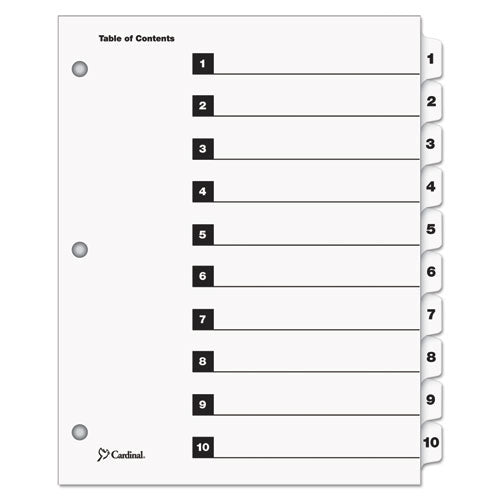 QuickStep OneStep Printable Table of Contents and Dividers, 10-Tab, 1 to 10, 11 x 8.5, White, White Tabs,  24 Sets-(CRD61033)
