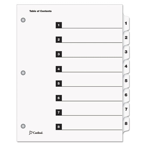 OneStep Printable Table of Contents and Dividers, 8-Tab, 1 to 8, 11 x 8.5, White, White Tabs, 1 Set-(CRD60813)