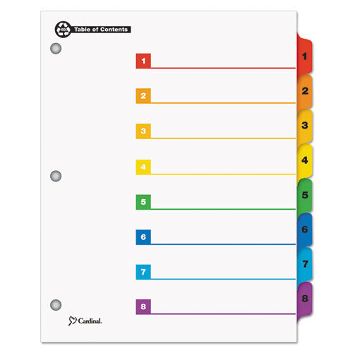 OneStep 100% Recycled Printable Table of Contents Dividers, 8-Tab, 1 to 8, 11 x 8.5, White, 1 Set-(CRD70818)