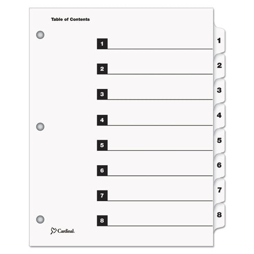 QuickStep OneStep Printable Table of Contents and Dividers, 8-Tab, 1 to 8, 11 x 8.5, White, White Tabs, 24 Sets-(CRD60833)