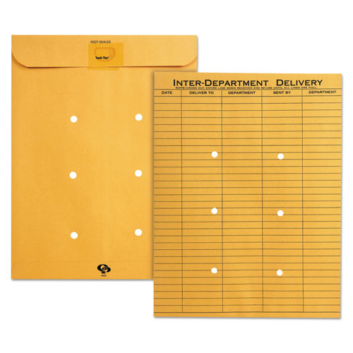 Brown Kraft Resealable Redi-Tac Interoffice Envelope, #97, One-Sided Five-Column Format, 10 x 13, Brown Kraft, 100/Box-(QUA63664)