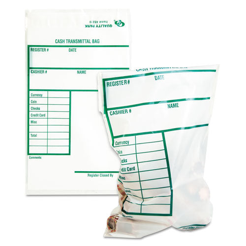 Cash Transmittal Bags, Printed Info Block, 6 x 9, Clear, 100/Pack-(QUA45220)