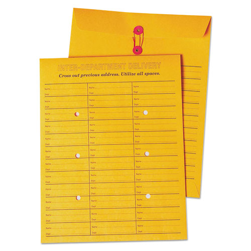 Brown Kraft String/Button Box-Style Interoffice Envelope, #97, Two-Sided Three-Column Format, 10 x 13, Brown Kraft, 100/Box-(QUA63562)