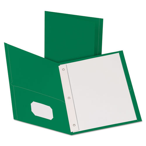 Twin-Pocket Folders with 3 Fasteners, 0.5" Capacity, 11 x 8.5, Green, 25/Box-(OXF57756)