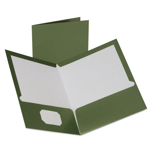 Two-Pocket Laminated Folder, 100-Sheet Capacity, 11 x 8.5, Metallic Green, 25/Box-(OXF5049560)