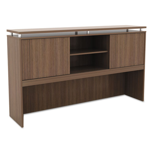 Alera Sedina Series Hutch with Sliding Doors, 66w x 15d x 42.5h, Modern Walnut-(ALESE266615WA)