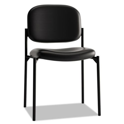 VL606 Stacking Guest Chair without Arms, Bonded Leather Upholstery, 21.25" x 21" x 32.75", Black Seat, Black Back, Black Base-(BSXVL606SB11)
