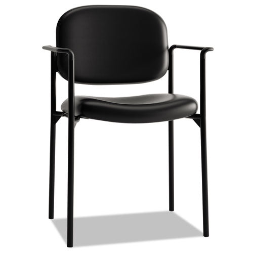 VL616 Stacking Guest Chair with Arms, Bonded Leather Upholstery, 23.25" x 21" x 32.75", Black Seat, Black Back, Black Base-(BSXVL616SB11)