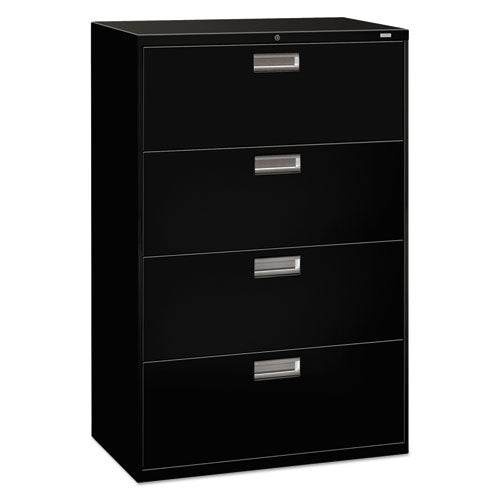 Brigade 600 Series Lateral File, 4 Legal/Letter-Size File Drawers, Black, 36" x 18" x 52.5"-(HON684LP)