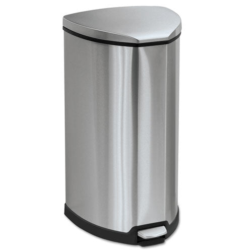 Step-On Receptacle, 10 gal, Stainless Steel, Chrome/Black-(SAF9687SS)