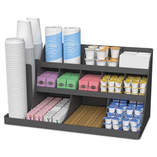 Extra Large Coffee Condiment and Accessory Organizer, 14 Compartment, 24 x 11.8 x 12.5, Black-(EMSCOMORG02BLK)