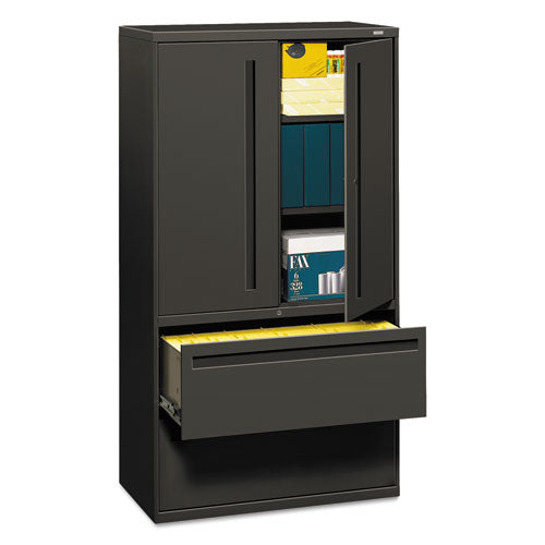 Brigade 700 Series Lateral File, Three-Shelf Enclosed Storage, 2 Legal/Letter-Size File Drawers, Charcoal, 36" x 18" x 64.25"-(HON785LSS)