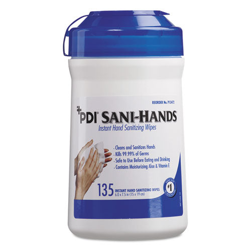 Sani-Hands ALC Instant Hand Sanitizing Wipes, 1-Ply, 7.5 x 6, White, 135/Canister, 12 Canisters/Carton-(NICP13472)