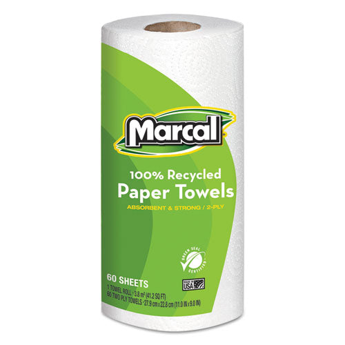 100% Premium Recycled Kitchen Roll Towels, 2-Ply, 11 x 9, White, 60 Sheets, 15 Rolls/Carton-(MRC6709)