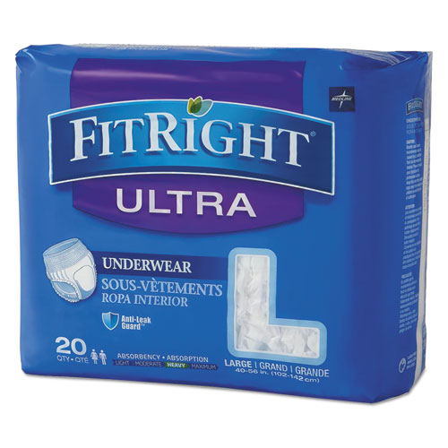 FitRight Ultra Protective Underwear, Large, 40" to 56" Waist, 20/Pack-(MIIFIT23505A)