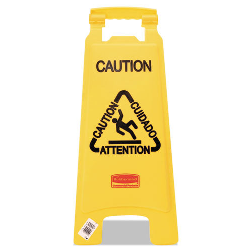 Multilingual "Caution" Floor Sign,  11 x 12 x 25, Bright Yellow-(RCP611200YW)