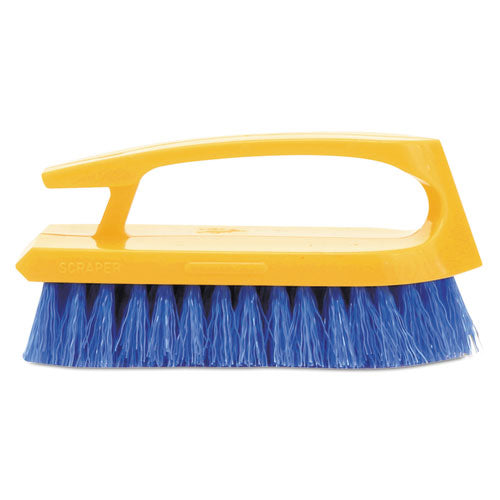 Iron-Shaped Handle Scrub Brush, Blue Polypropylene Bristles, 6" Brush, 6" Yellow Plastic Handle-(RCP6482COB)