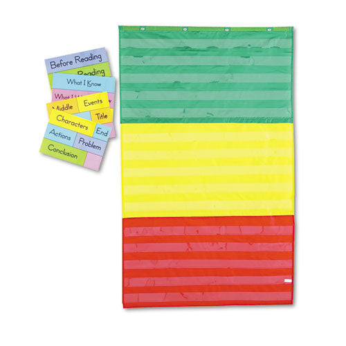 Adjustable Tri-Section Pocket Chart, 15 Pockets, Guide, 33.75 x 55.5, Red/Green/Yellow-(CDPCD5642)