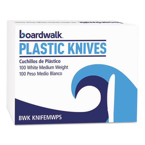 Mediumweight Polystyrene Cutlery, Knife, White, 100/Box-(BWKKNIFEMWPSBX)