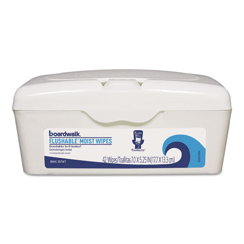 Flushable Moist Wipes, 5.25 x 7, Floral Scent, White, 42/Tub, 12 Tubs/Carton-(BWK457WT)