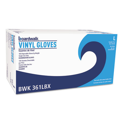Exam Vinyl Gloves, Clear, Large, 3 3/5 mil, 100/Box, 10 Boxes/Carton-(BWK361LCT)